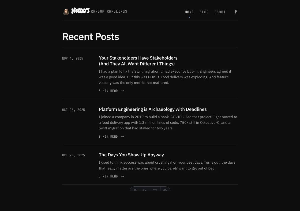 The blog's refreshed home page